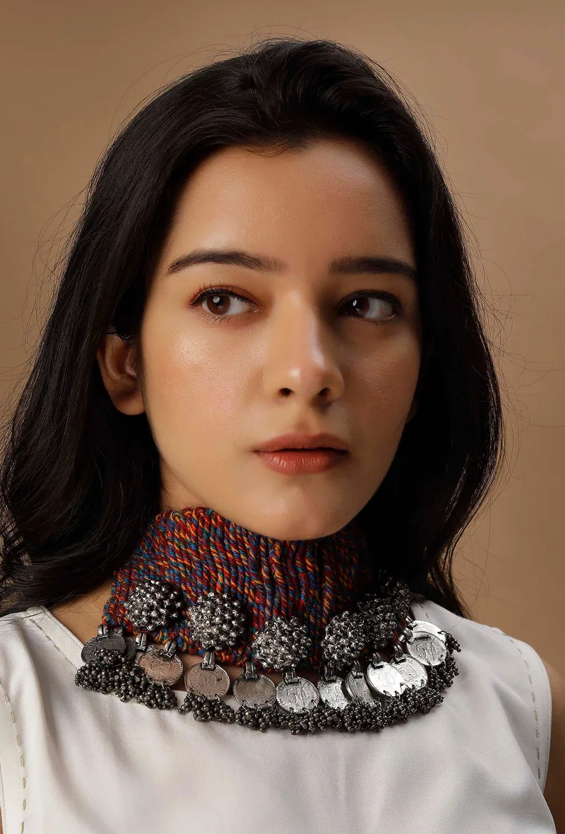 Merry Red Contrast Thread Tribal Necklace