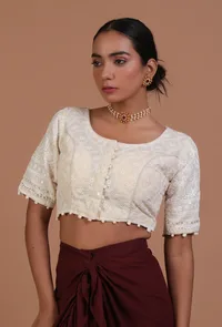Off White Color Cotton Chikankari Blouse image 4