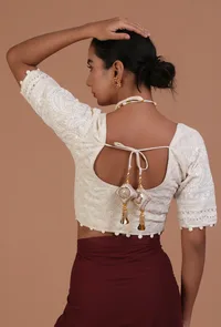 Off White Color Cotton Chikankari Blouse image 6