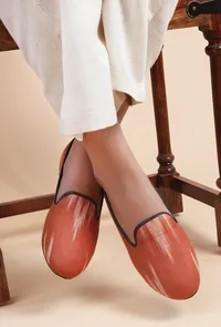 Black & Coral Pink Ikat Flat Cruelty Free Leather Ballerina image 1