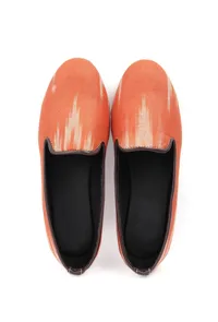 Black & Coral Pink Ikat Flat Cruelty Free Leather Ballerina image 2