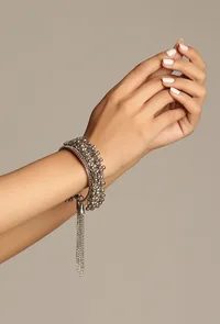 German Silver Partywear Silver Adjustable Size Ghunghru Tassel Bracelet image 1