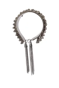 German Silver Partywear Silver Adjustable Size Ghunghru Tassel Bracelet image 3