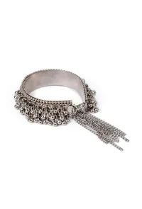 German Silver Partywear Silver Adjustable Size Ghunghru Tassel Bracelet image 5