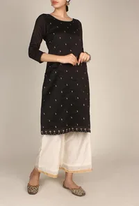 Black Chanderi Kurta With Zari Embroidery image 1