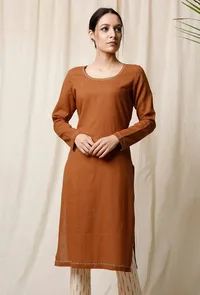 Narangi Cotton Slub Kurta image 1
