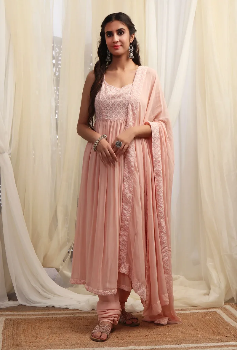 Bermuda Peach Georgette Dupatta With Sequin Embroidered Border