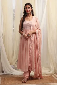 Bermuda Peach Georgette Dupatta With Sequin Embroidered Border image 1