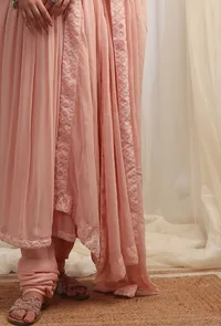 Bermuda Peach Georgette Dupatta With Sequin Embroidered Border image 4