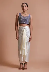 Blue Color Raw Silk Mirror Work Blouse image 2