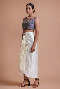 Blue Color Raw Silk Mirror Work Blouse image 3