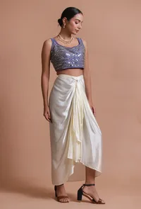 Blue Color Raw Silk Mirror Work Blouse image 4