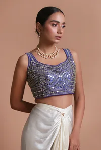 Blue Color Raw Silk Mirror Work Blouse image 5