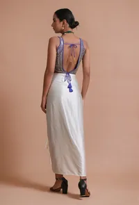 Blue Color Raw Silk Mirror Work Blouse image 6