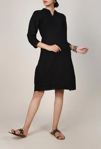 Black Chikankari High Collar Dress image 1