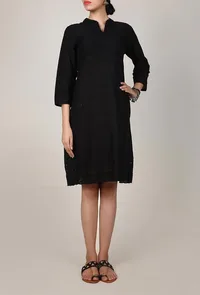 Black Chikankari High Collar Dress image 2