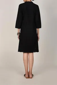Black Chikankari High Collar Dress image 4