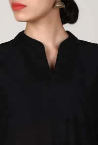 Black Chikankari High Collar Dress image 5