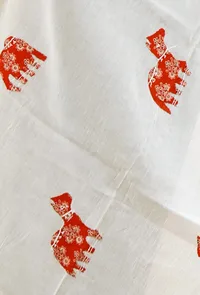 White Cotton Dupatta with Red Animal Appliqué work image 4