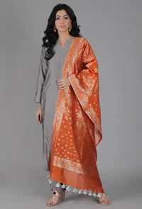 Apricot Orange Chanderi Brocade Dupatta image 2