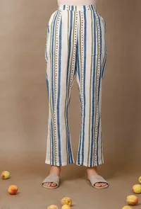 Hand Block Printed Striped Cotton Pants image 1