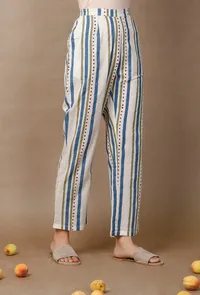Hand Block Printed Striped Cotton Pants image 2