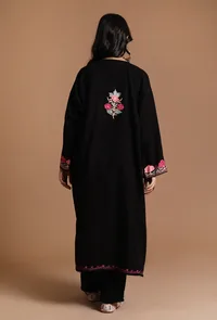 Charcoal Cozy Aari Embroidered Kashmiri Phiran-Free Size image 4
