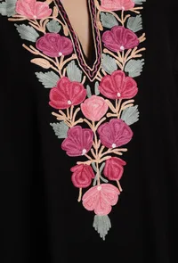 Charcoal Cozy Aari Embroidered Kashmiri Phiran-Free Size image 5