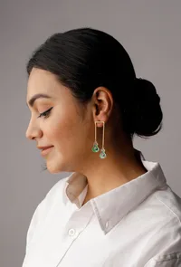 Kelly Green Gold Stone Pearl Earrings image 1