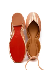 Peach Ikkat Cruelty Free Leather Juttis image 3