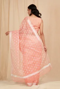 Set Of 2: Peach Kota Doria Cotton Saree With Stitched Blouse image 5