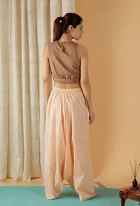 Mulmul Cotton Solid Tan brown Crop Top With Knotted Belt image 4