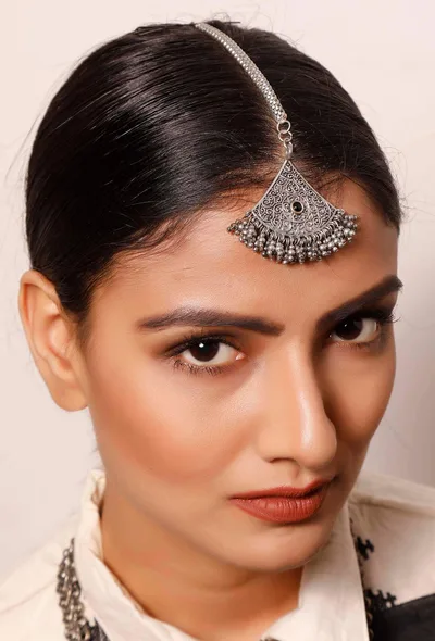 Silver Plated Brass  Triangular Tribal Maang Tika