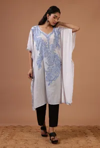 Off-White Cotton Crush Ari Embroidered Kaftan- Free Size image 1