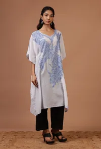 Off-White Cotton Crush Ari Embroidered Kaftan- Free Size image 3