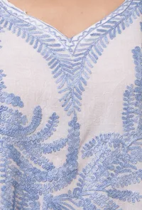 Off-White Cotton Crush Ari Embroidered Kaftan- Free Size image 5