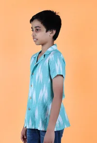 Teal Blue Ikat Cotton Shirt image 4