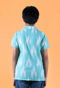 Teal Blue Ikat Cotton Shirt image 5