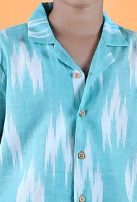 Teal Blue Ikat Cotton Shirt image 6