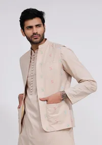 Beige Dobby Nehru Jacket image 2