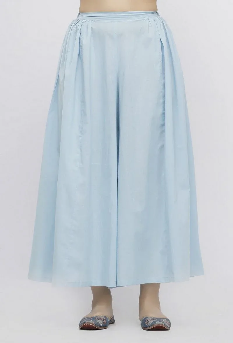 Blue Plain Cotton Pallazo