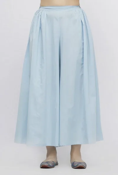 Blue Plain Cotton Pallazo