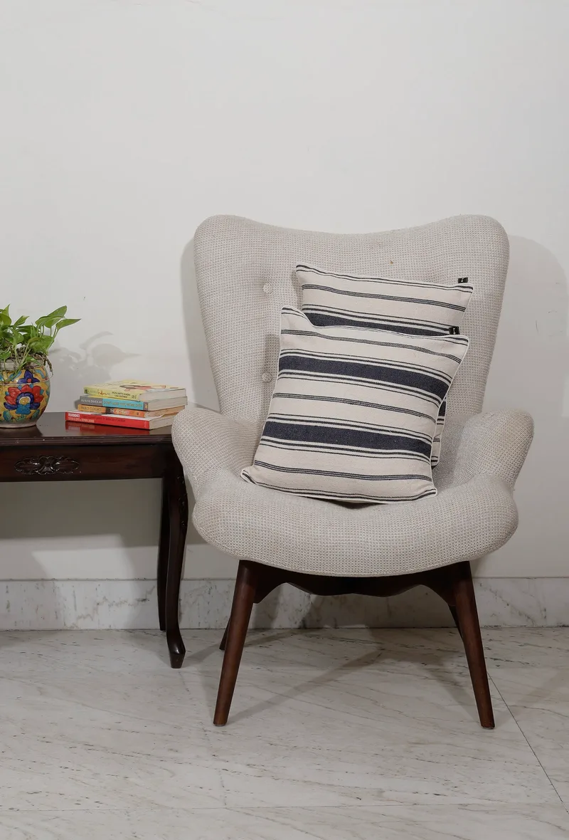 Set of 2: White Stripes Handcrafted Jacquard Cushion Covers