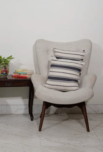 Set of 2: White Stripes Handcrafted Jacquard Cushion Covers