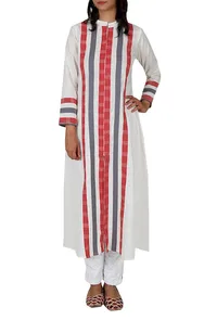 Off White Gamcha Cotton Long Kurta image 2