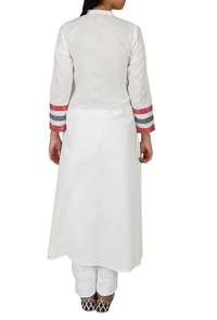 Off White Gamcha Cotton Long Kurta image 4