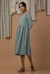 Powdered Blue Handblock Cotton Flex Dress image 2