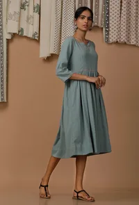 Powdered Blue Handblock Cotton Flex Dress image 3