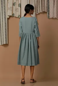 Powdered Blue Handblock Cotton Flex Dress image 4