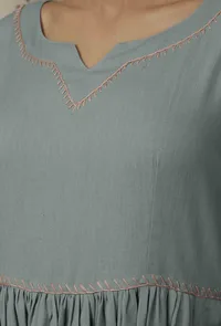 Powdered Blue Handblock Cotton Flex Dress image 5